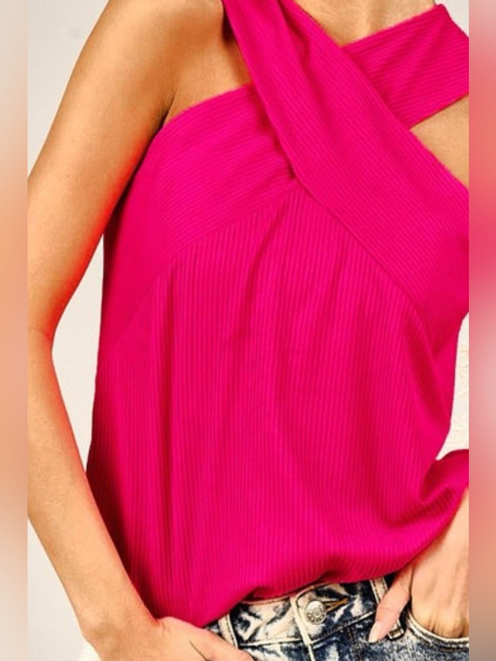BiBi Rib Knit Cross Neck Banded Top - Picture 3 of 3